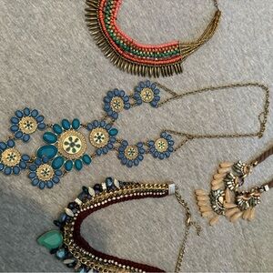 Gold and Blue Floral Statement Necklace